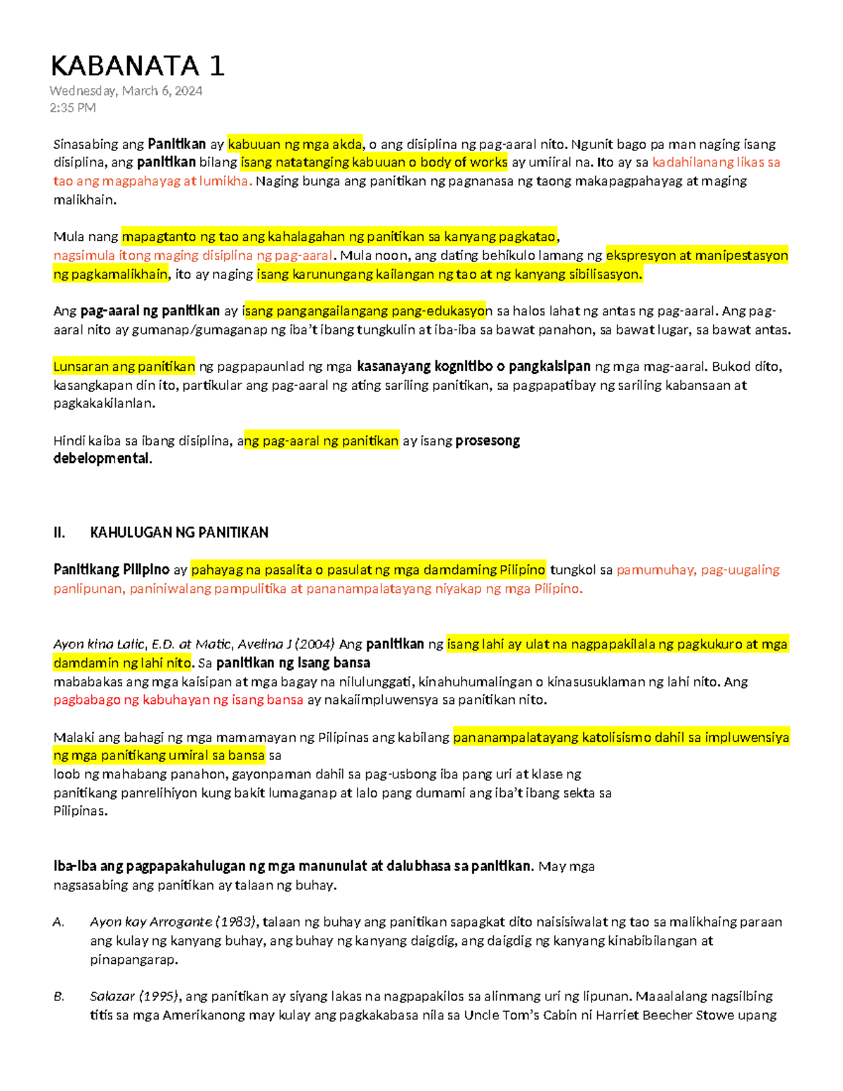 Kabanata 1 - Summary Panitikang Filipino - KABANATA 1 Wednesday, March ...