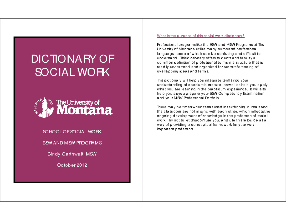 Social Work Dictionary booklet updated 2012 Oct23 - DICTIONARY OF ...