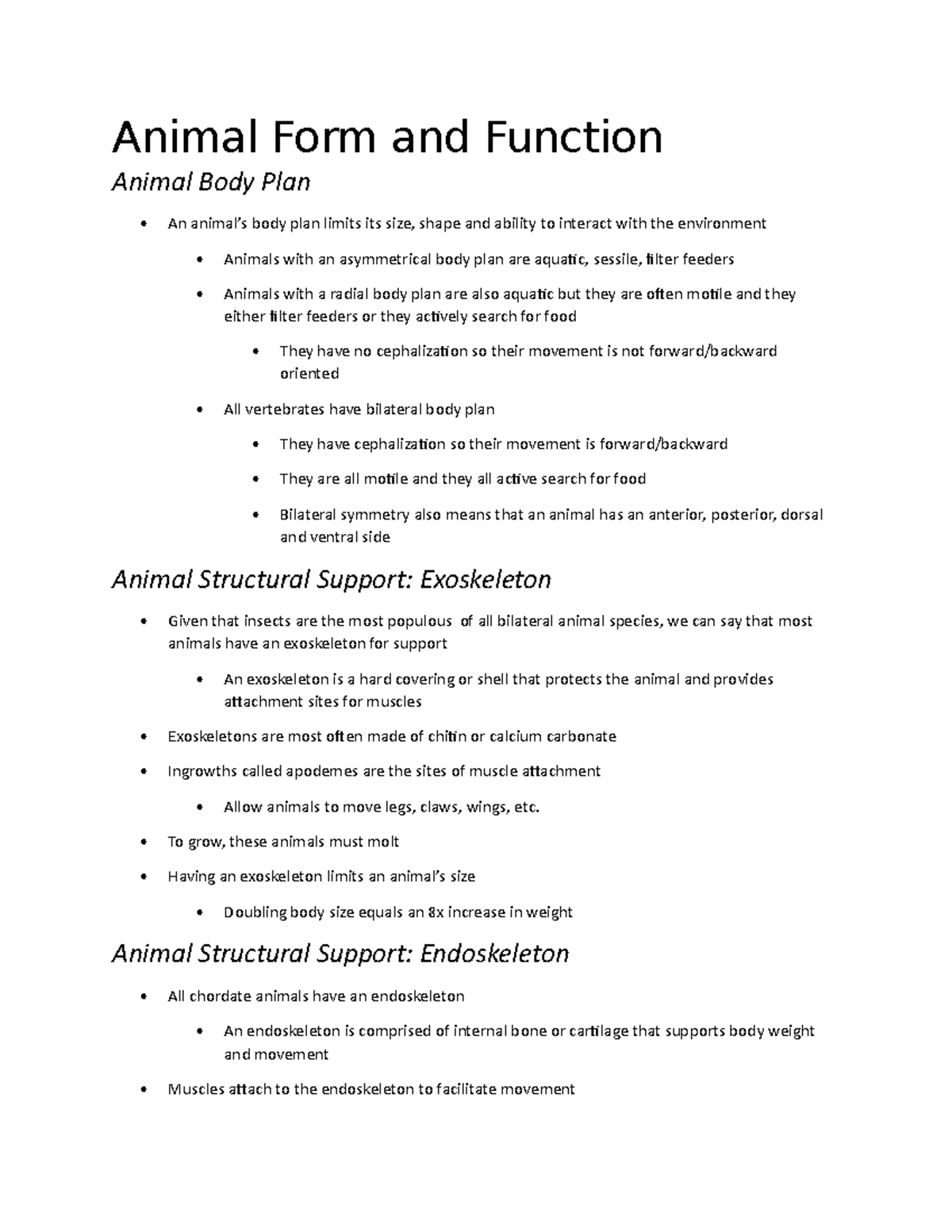 Animal Form and Function - Animal Form and Function Animal Body Plan An ...