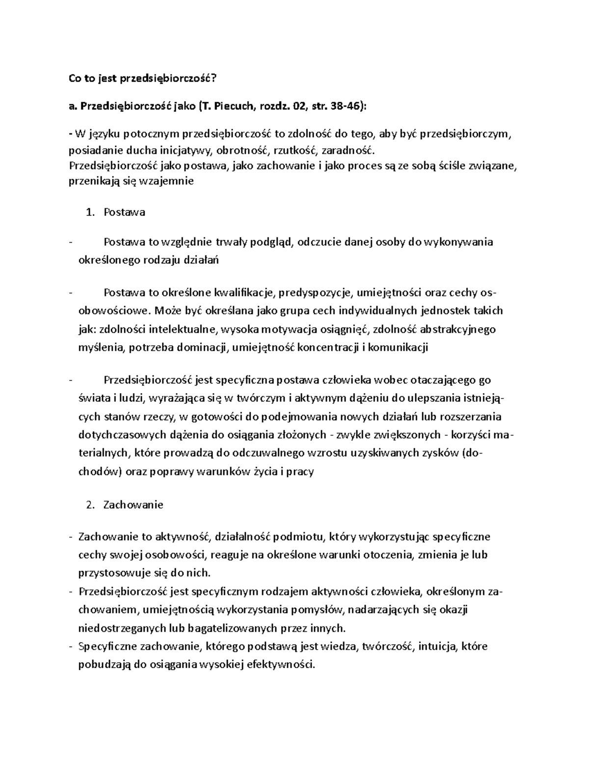 Sprawdzian 01 material - Co to jest przedsiębiorczość? a
