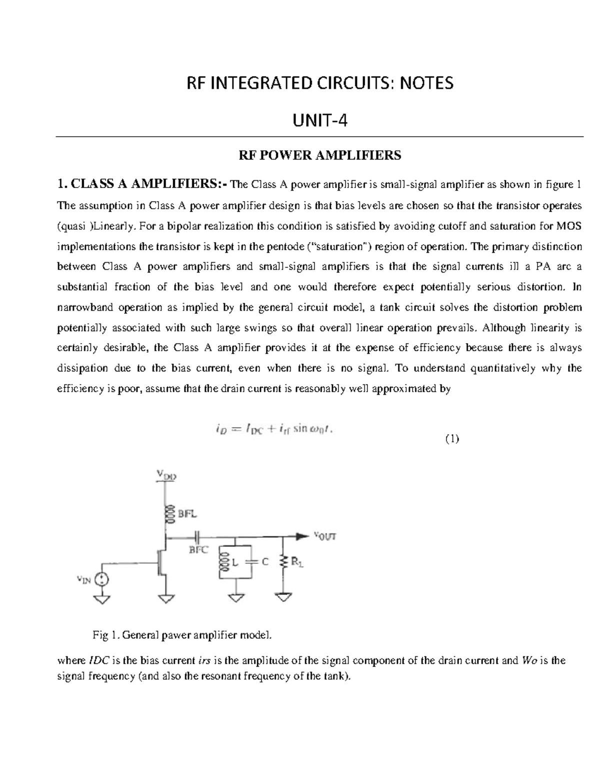 RF Integrated Circuits unit4 RF INTEGRATED CIRCUITS NOTES UNIT RF