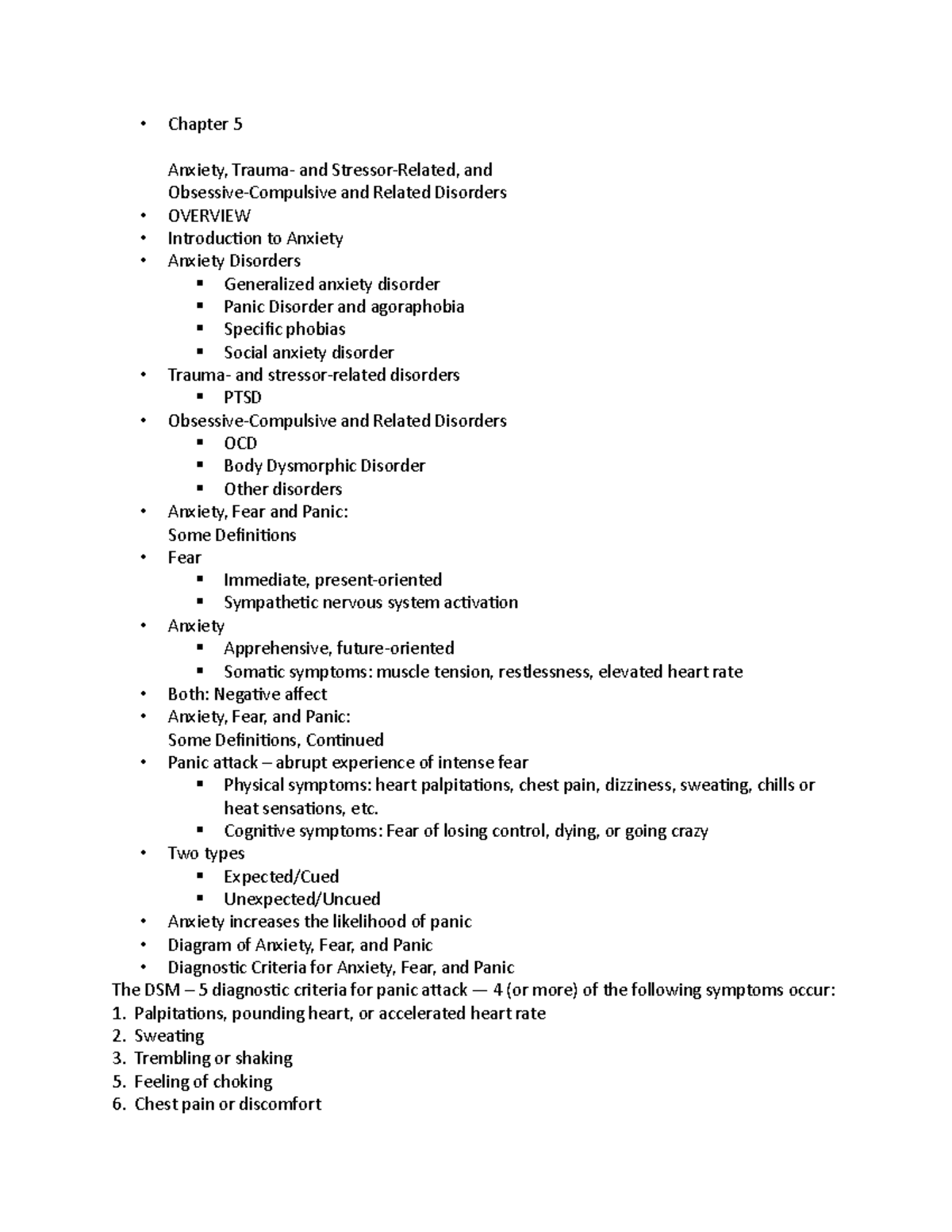 Abnormal Chapter 5 - Lecture Notes 5 - Chapter 5 Anxiety, Trauma- And ...