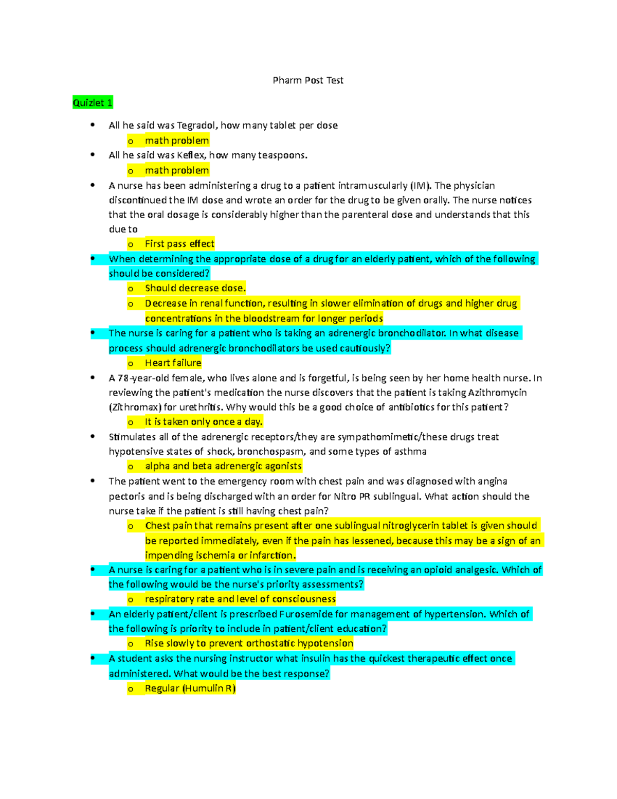 Pharm Post Test Test question examples of pre/posttest Pharm Post