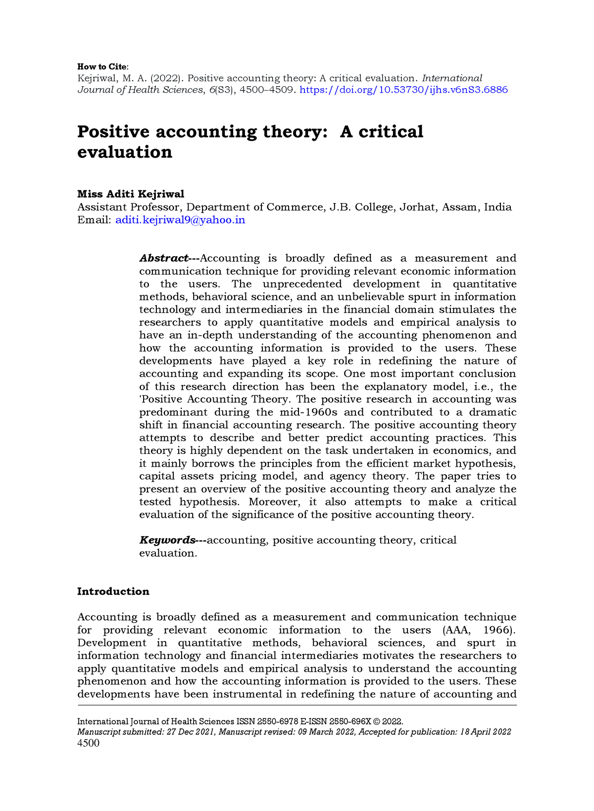 Jurnal 1 Positive Accounting How To Cite Kejriwal M A 2022 Positive Accounting Theory 2381