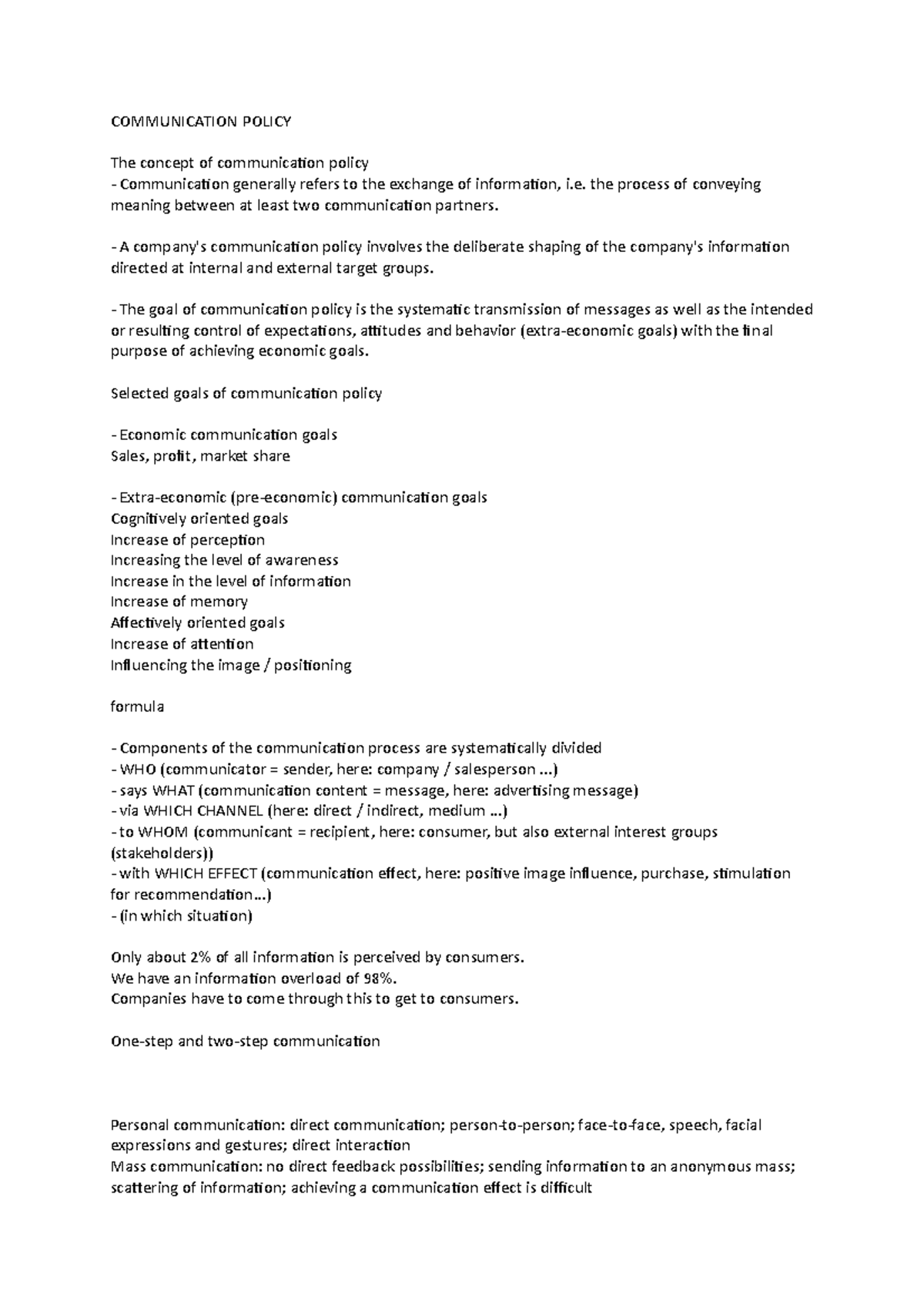 Communication Policy - Business Marketing - COMMUNICATION POLICY The ...