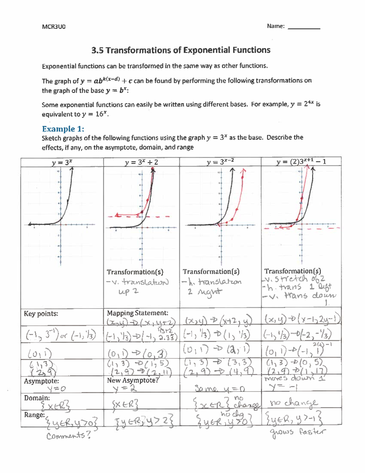 3.5 Transformations Of Exponential Function F16 Teacher - Studocu