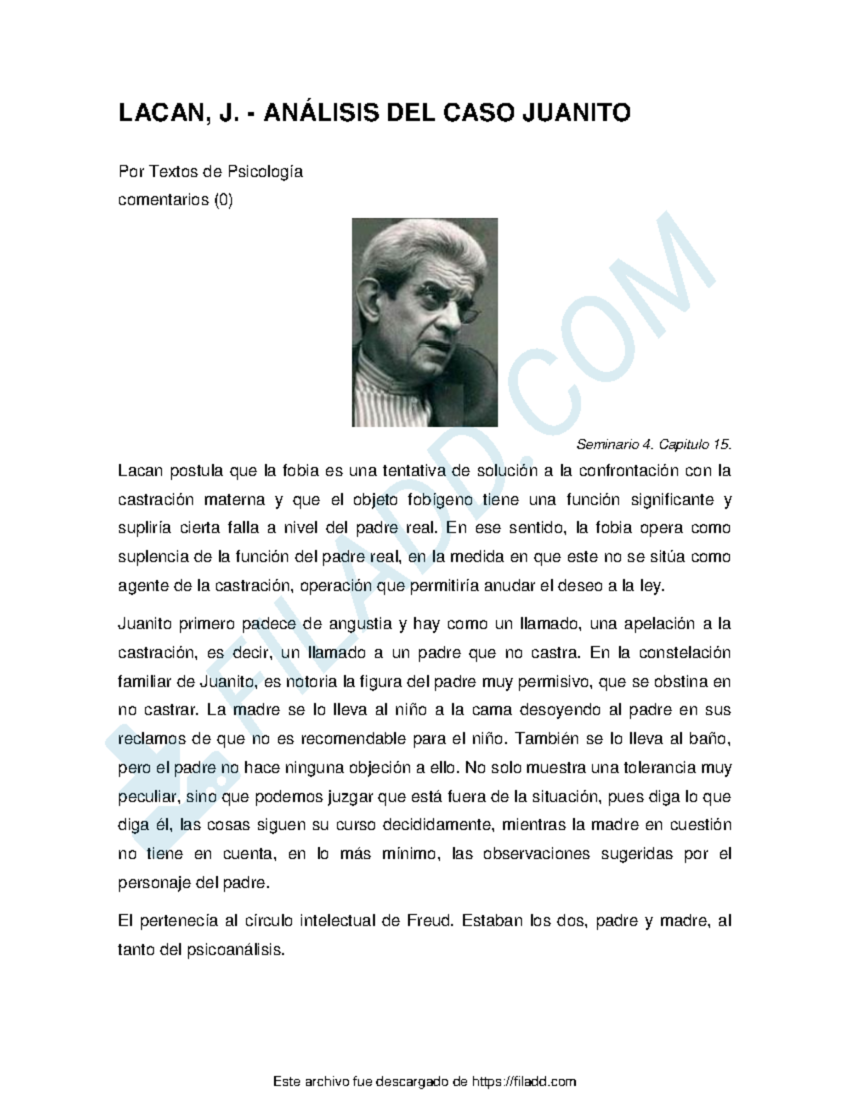 Lacan Analisis DEL CASO Juanito - Escuelas Psicologicas Contemporaneas ...