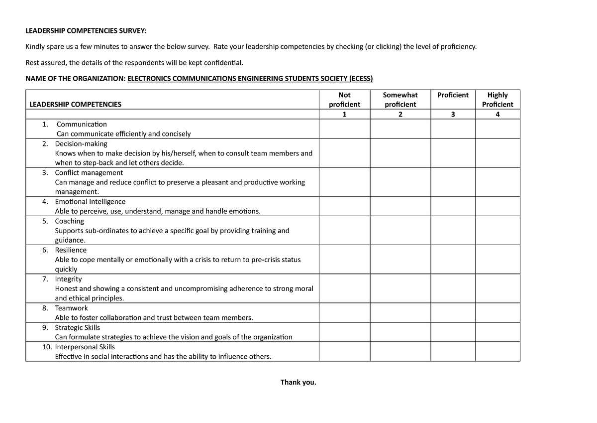 Leadership- Competencies- Survey - LEADERSHIP COMPETENCIES SURVEY ...