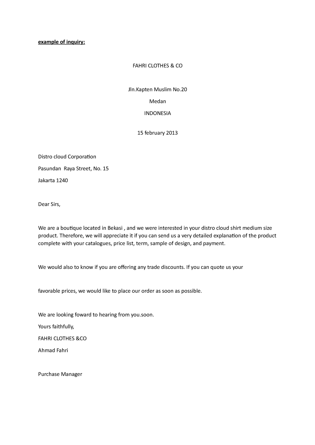 Business letter sample - English for Business Correspondance - UiTM ...