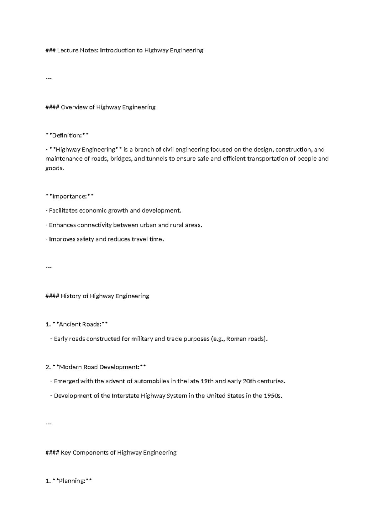 Highway Engineering Note - Lecture Notes: Introduction to Highway ...