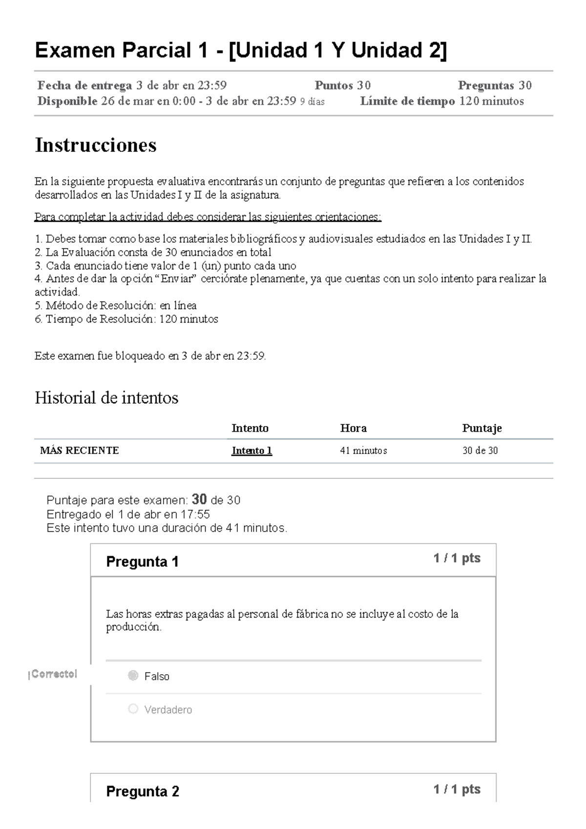 Examen Parcial 1 - [Unidad 1 Y Unidad 2] Adm Costos - Examen Parcial 1 ...