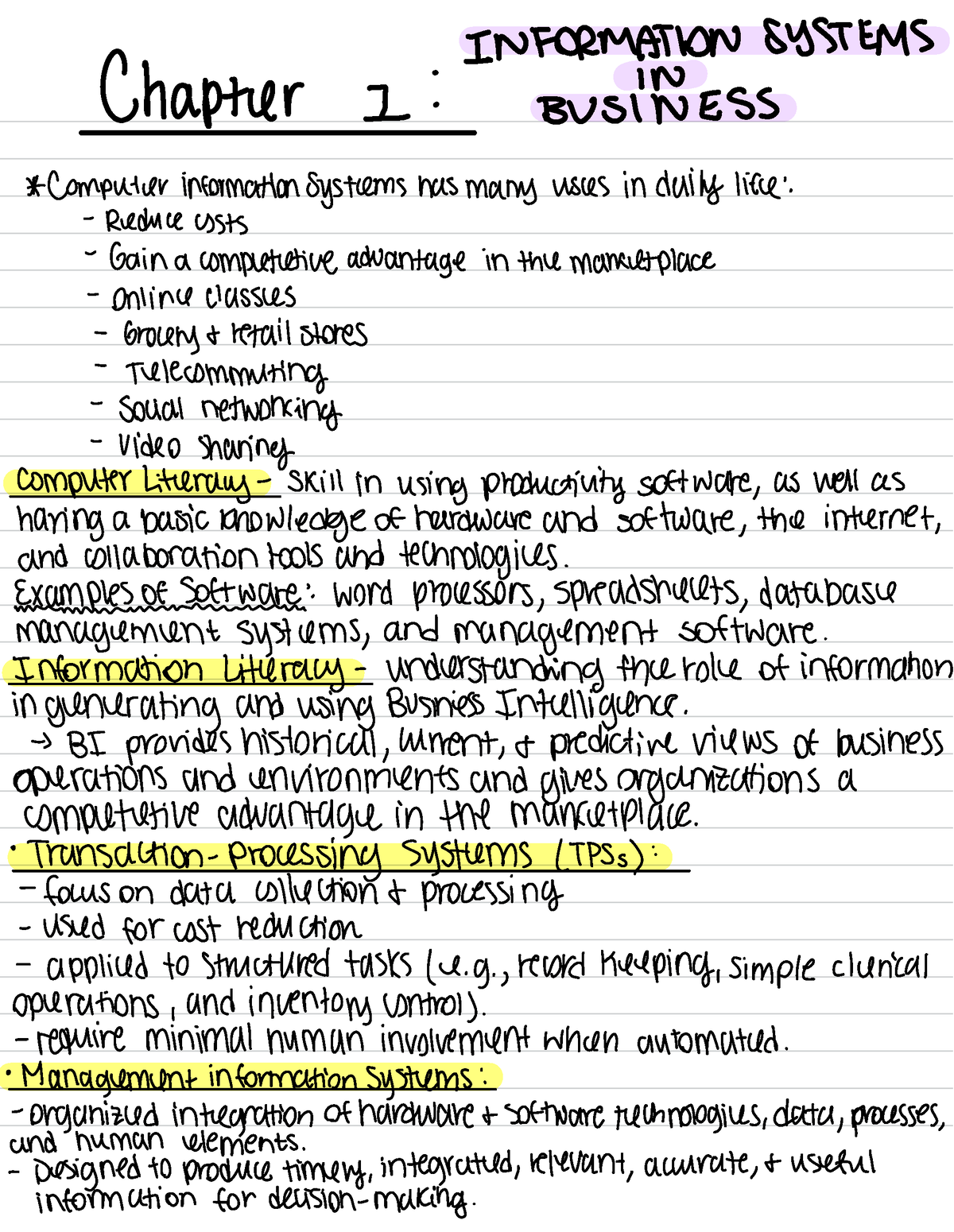 CIS 2010 Chapter 2 - INFORMATION SYSTEMS IN Chapter 7- : BUSINESS ...