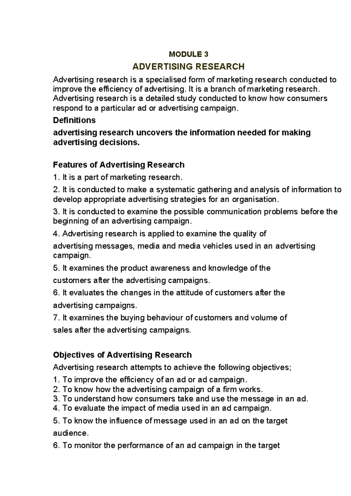 Advertising module 3 - MODULE 3 ADVERTISING RESEARCH Advertising ...