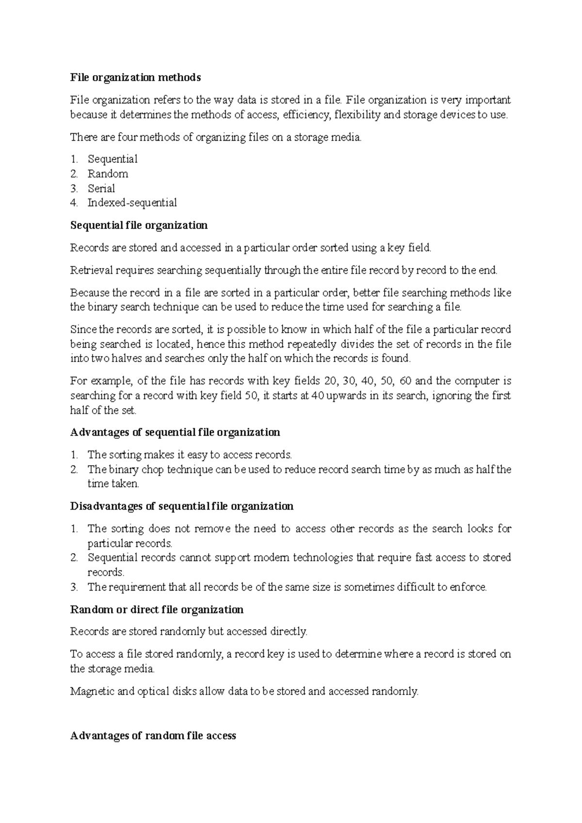File organization methods SAD - File organization methods File ...