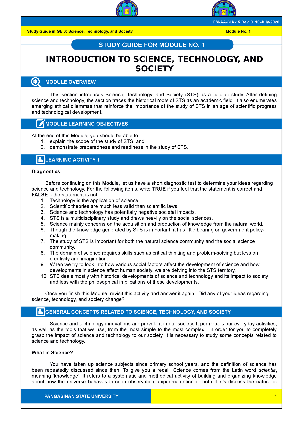 Science, Technology, AND Society Chapter 1 - INTRODUCTION TO SCIENCE ...