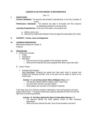 Lesson PLAN FOR Grade 10 Mathematics - LESSON PLAN FOR GRADE 10 ...