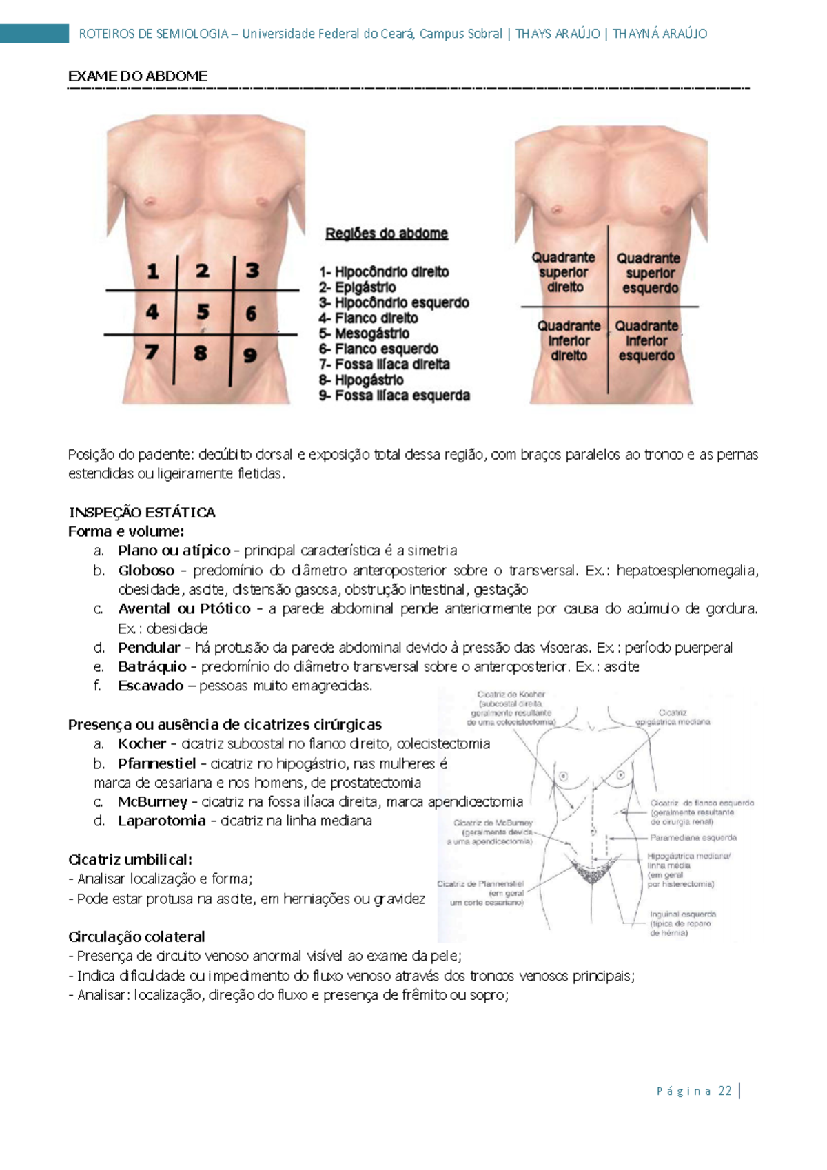 Exame F Sico Abdominal Roteiros De Semiologia Universidade Federal Do Campus Sobral Thays