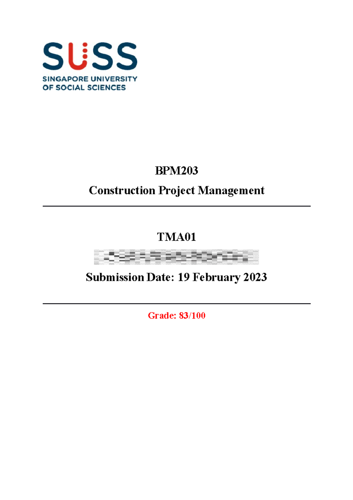 BPM203 TMA01 Marked Paper JAN 2023 - Construction Project Management ...