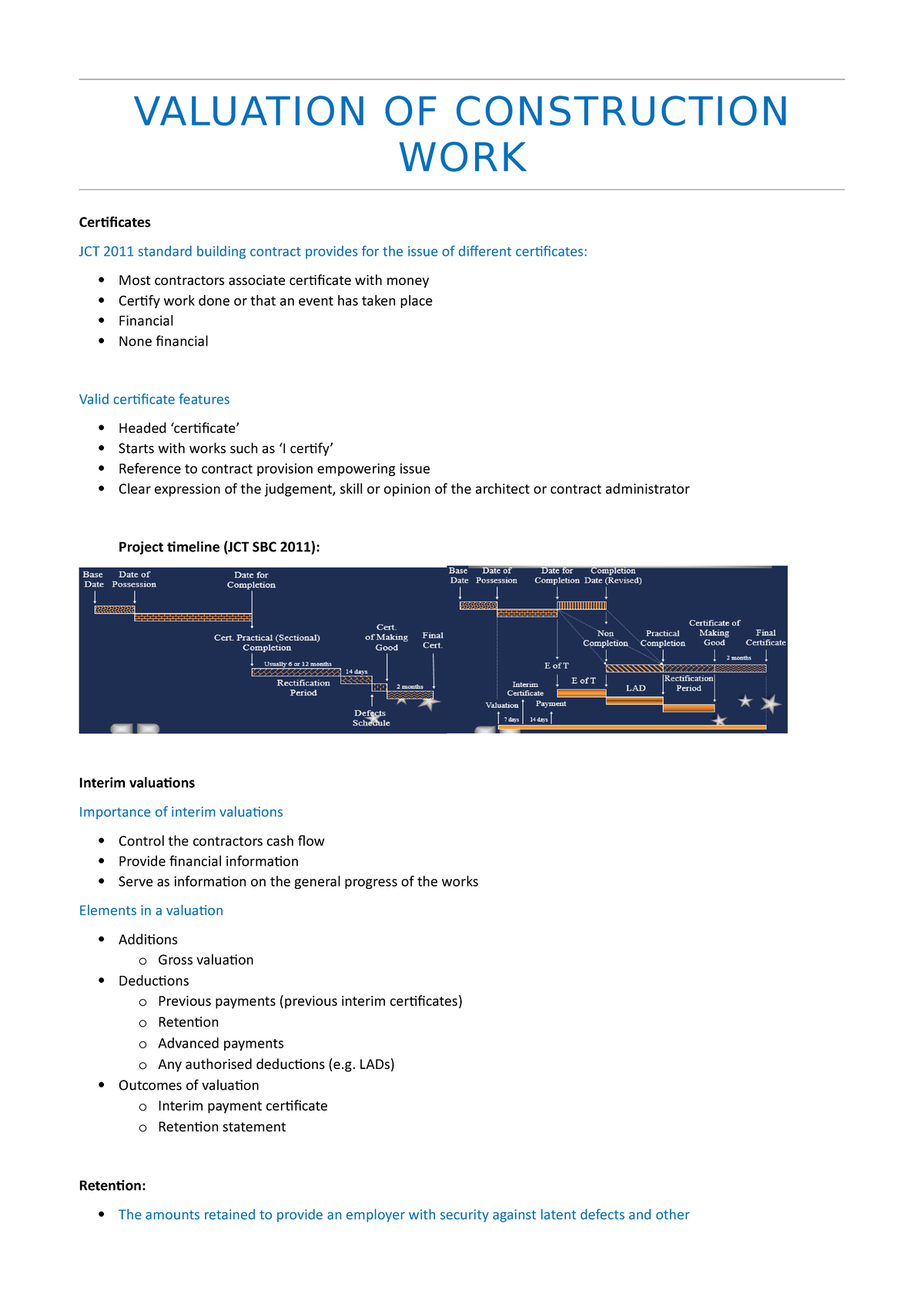 Revision Poster 20 - 20CVB20 - Lough VALUATION OF CONSTRUCTION Intended For Jct Practical Completion Certificate Template
