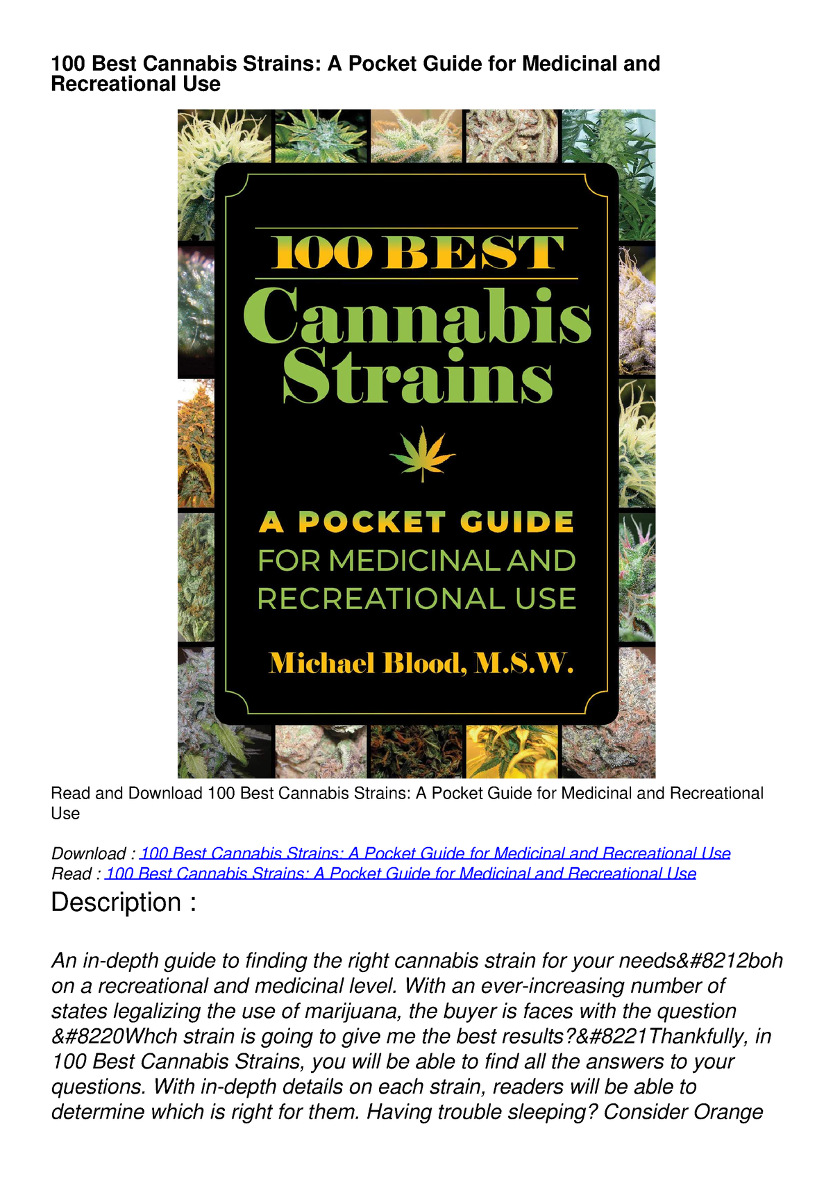 [PDF] DOWNLOAD 100 Best Cannabis Strains: A Pocket Guide For Medicinal ...