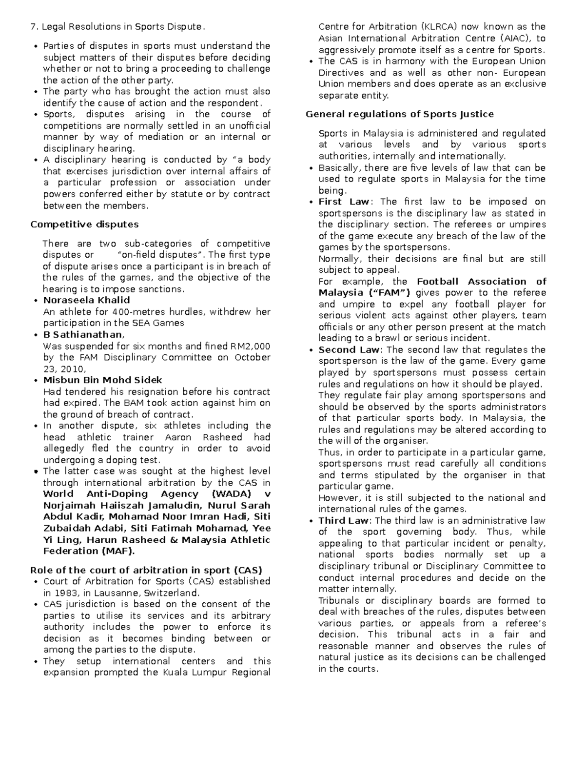 7. Sports Law Legal disputes - Legal Resolutions in Sports Dispute ...