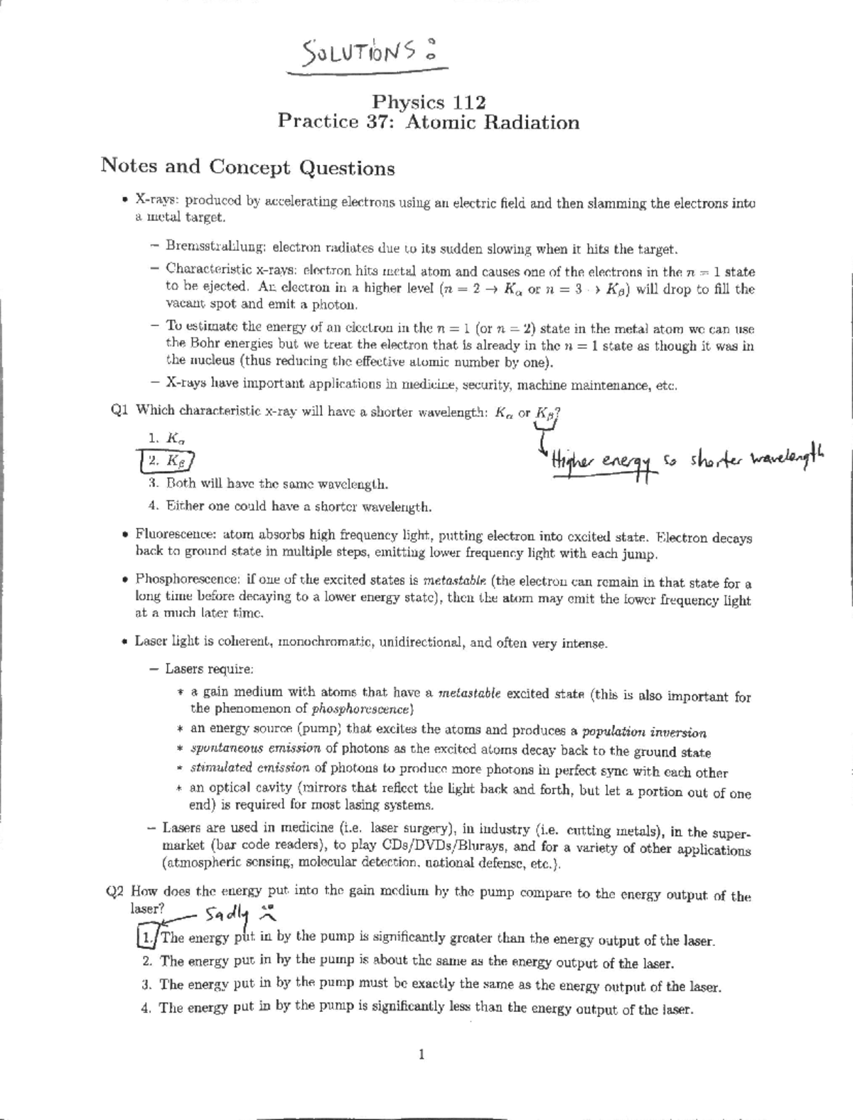 Solutions Practice 36 Atomic Radiation - PHY 112 - Studocu