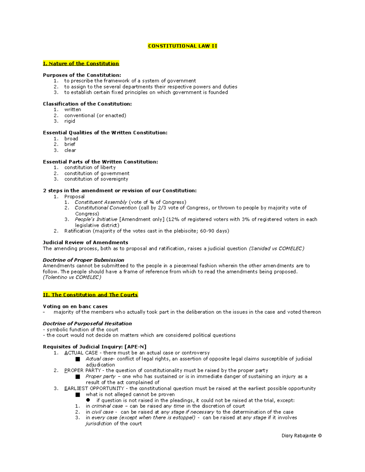 14006673 Consti 2 reviewer - CONSTITUTIONAL LAW II I. Nature of the ...