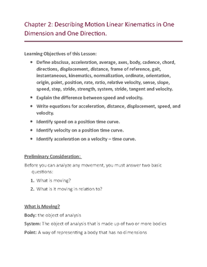 Lesson Describing Motion Inertia And Momentum Biomechanics L Study Guide Study Guide Must