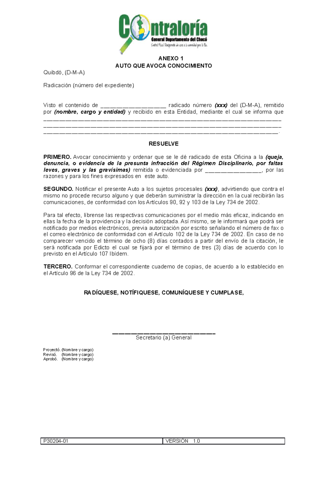 Anexo 1 P30204 AUTO QUE Avoca ANEXO 1 AUTO QUE AVOCA