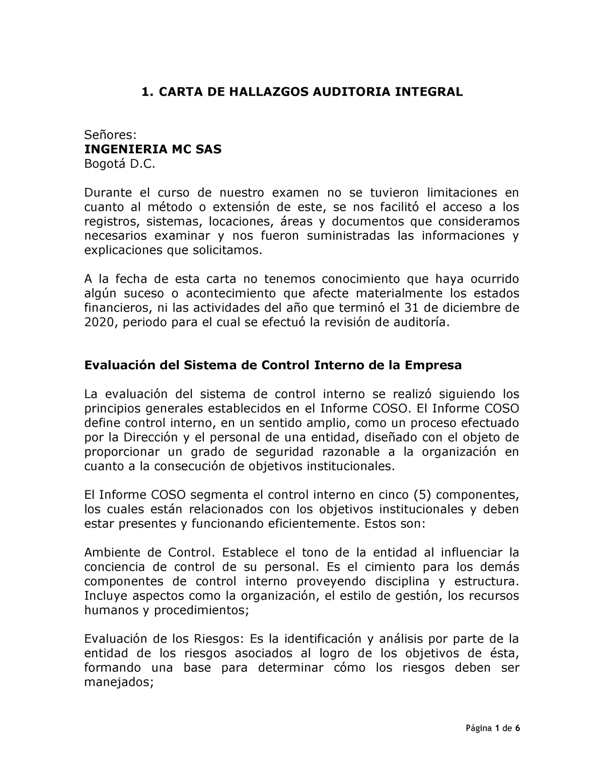 Carta De Hallazgos Auditoria Integral Carta De Hallaz 0311