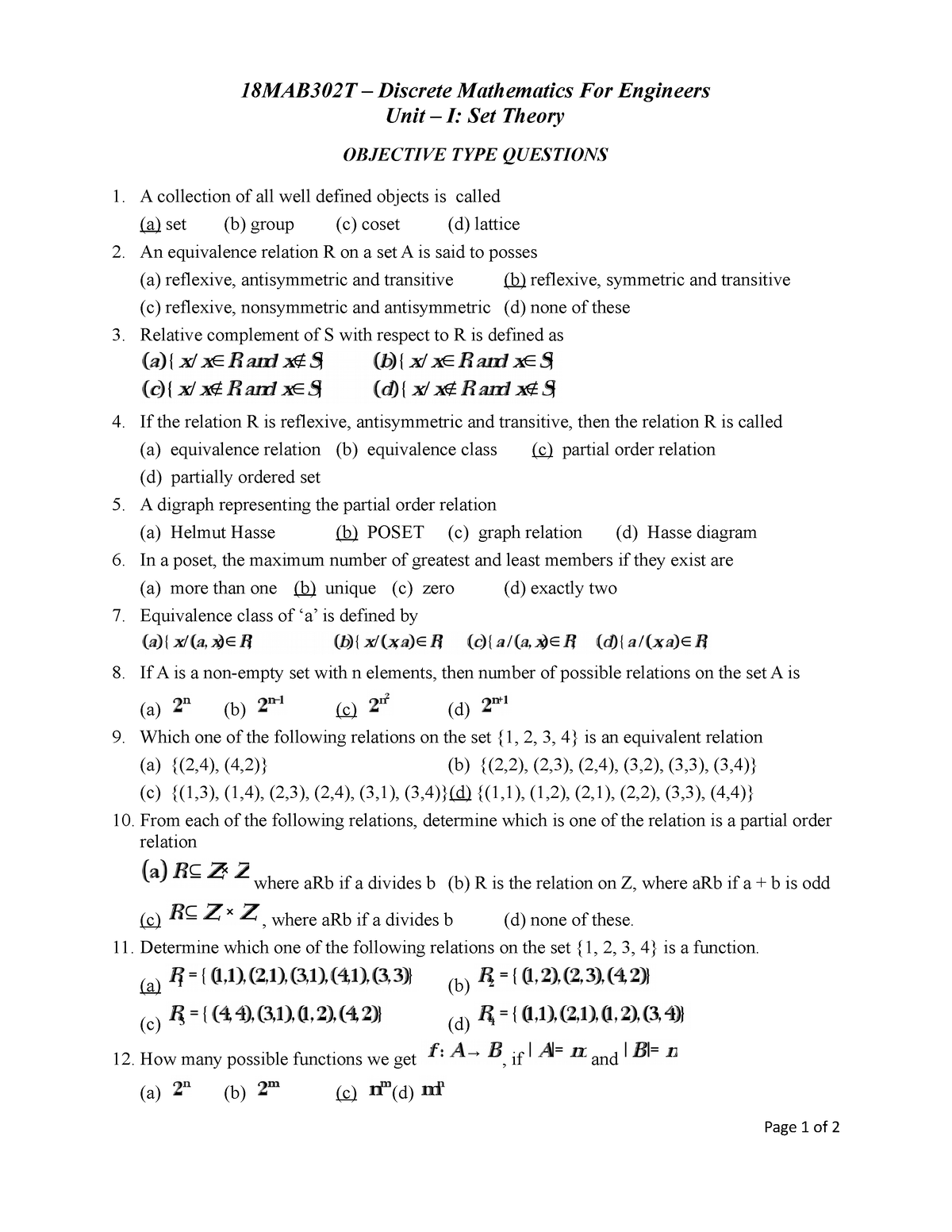 Unit 1 - Important - 18MAB302T – Discrete Mathematics For Engineers ...