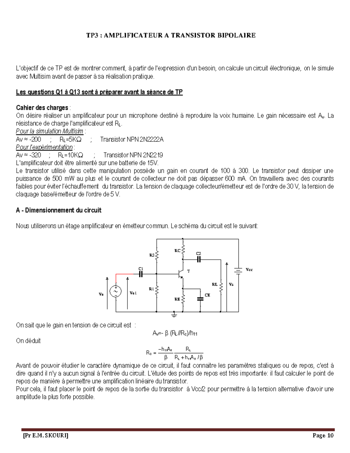 TP3 - TP3 - TP3 : AMPLIFICATEUR A TRANSISTOR BIPOLAIRE L'objectif de ce ...