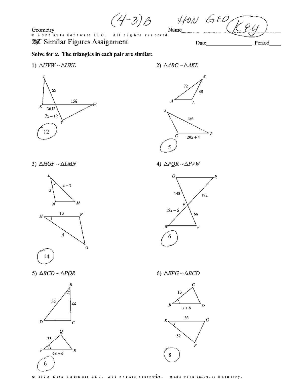 KEY-4-3B HW - Homework - HON GEO Geometry Name KEy 2 022 Kuta Software ...