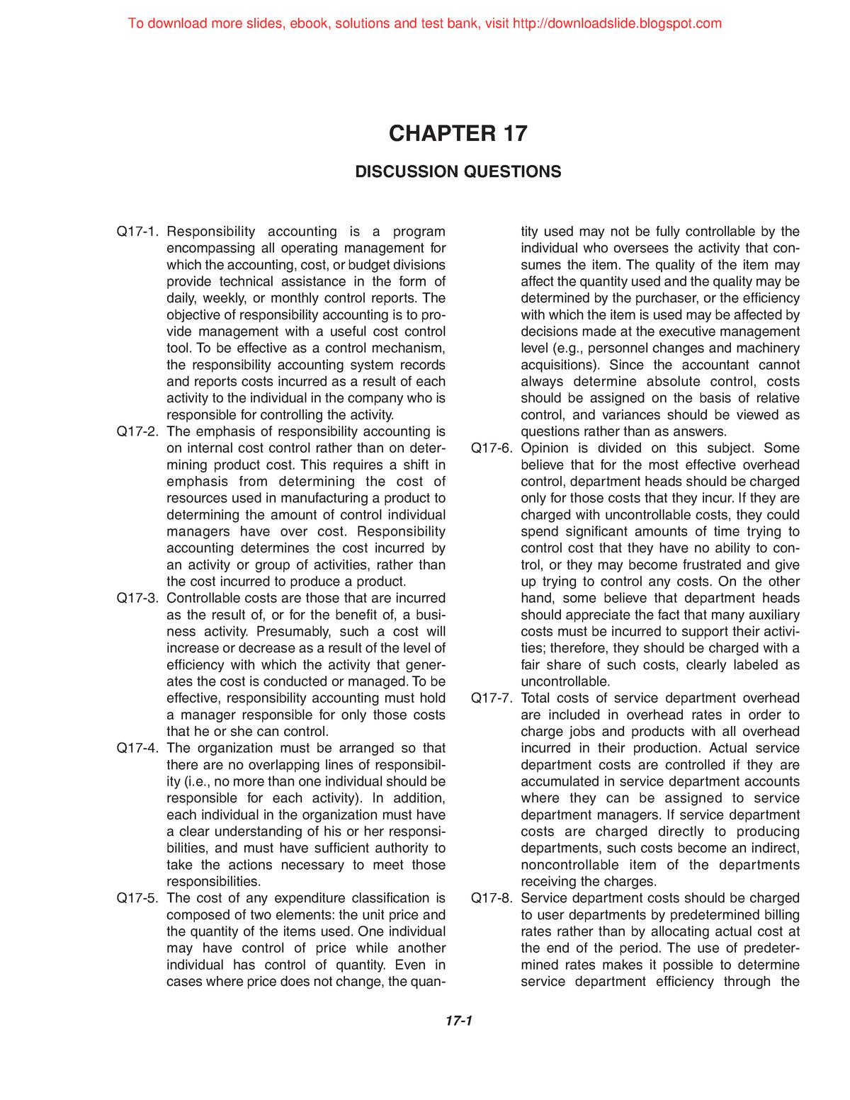 Ch17SM Accounting - CHAPTER 17 DISCUSSION QUESTIONS 17- Q17-1 ...