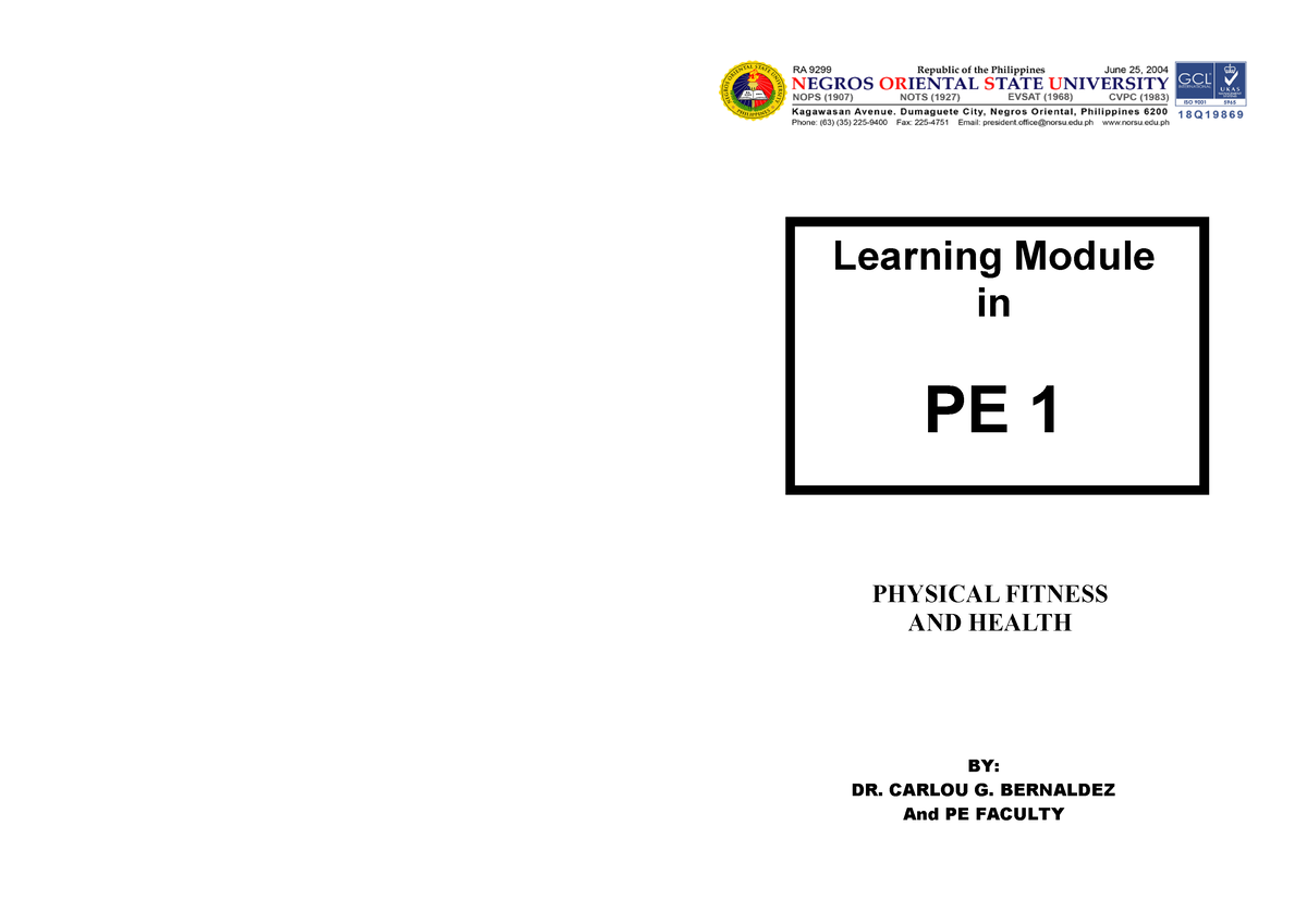 PE 1 Module 1 - Learning Module In PE 1 PHYSICAL FITNESS AND HEALTH BY ...