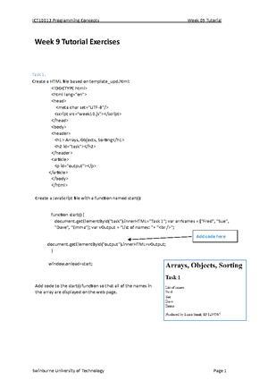 Week 2 Tutorial exercise - JavaScript Tasks Task 1. In this task we ...