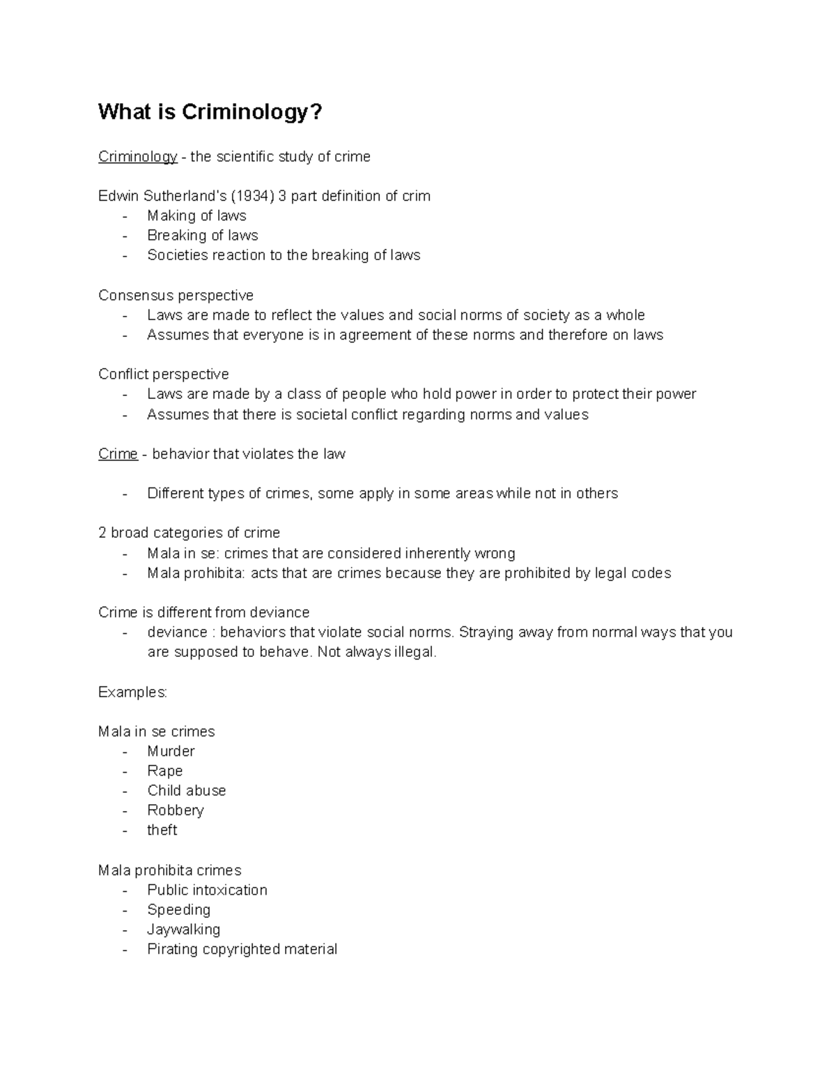 Exam 1 Ultimate Lecture Notes. - What Is Criminology? Criminology - The ...