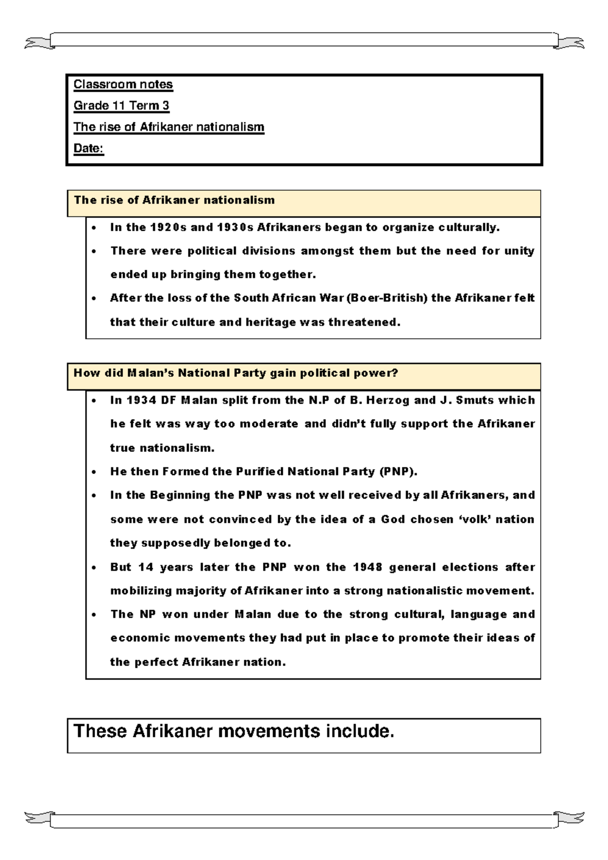 the rise of afrikaner nationalism essay grade 11 pdf answers