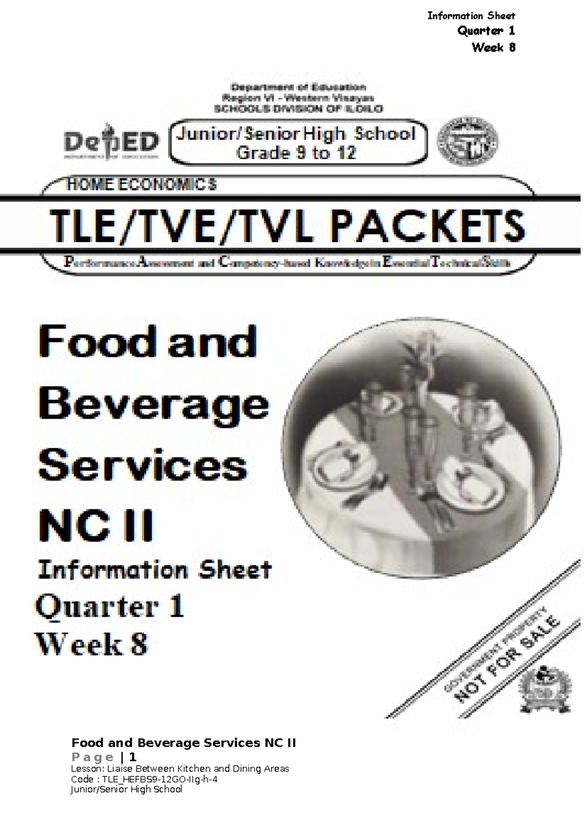 TLE FBS- Infosheet-Quarter 1-Week8 - Quarter 1 Week 8 Food And Beverage ...