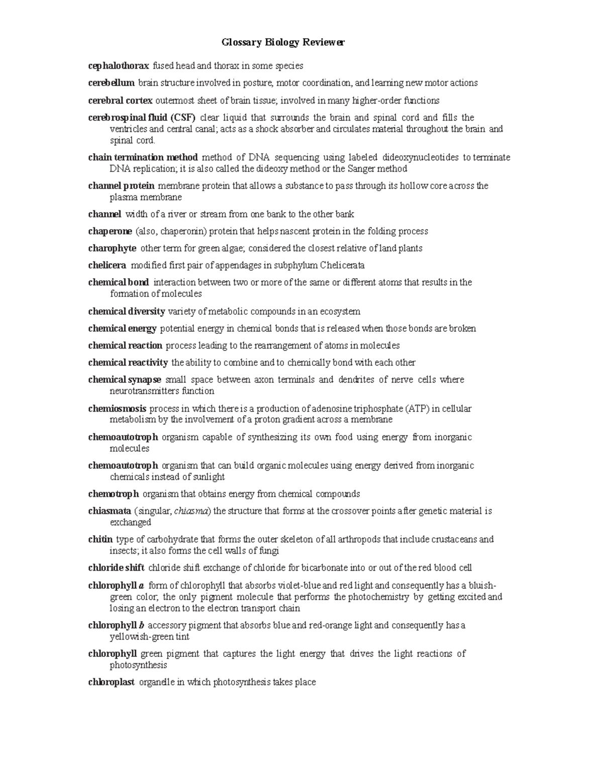 Glossary Biology Reviewer 3 - Glossary Biology Reviewer cephalothorax ...