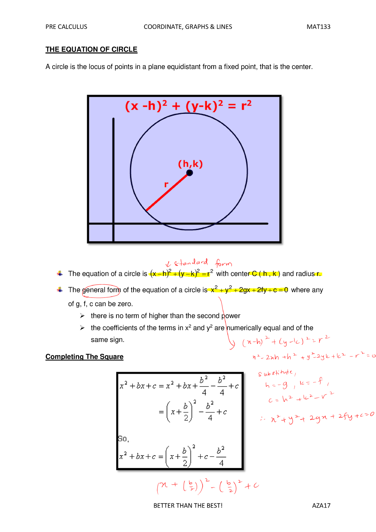 THE Equation OF Circle - MAT133 - THE EQUATION OF CIRCLE A Circle Is ...