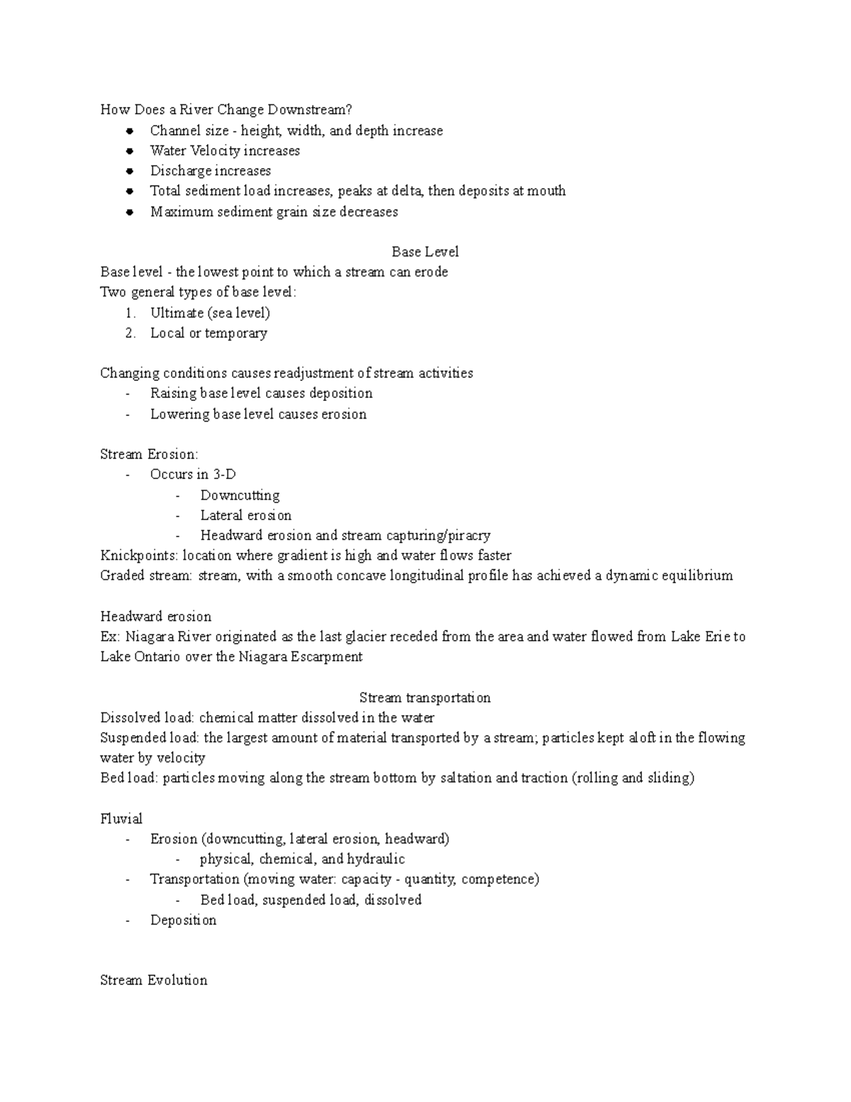 Geology Class Notes Rivers - How Does a River Change Downstream ...