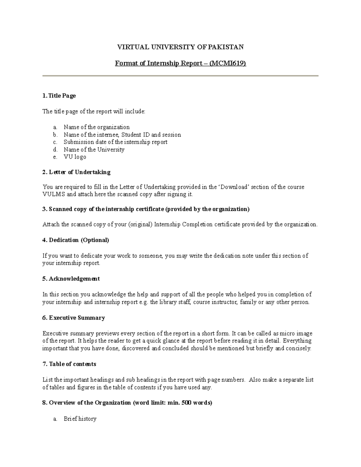 MCMI619-Internship Report Format - VIRTUAL UNIVERSITY OF PAKISTAN ...