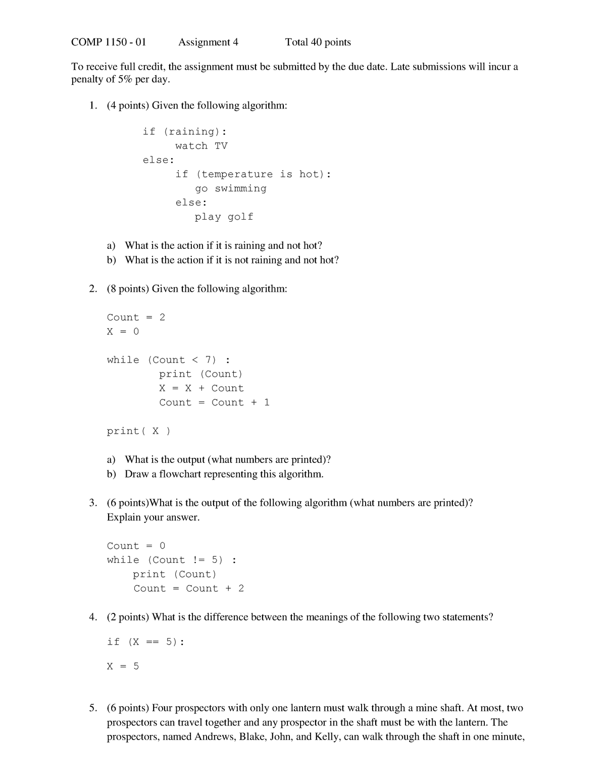 A4 - Comp 1150 - Computer Science Concepts - Comp 1150 - 01 Assignment 