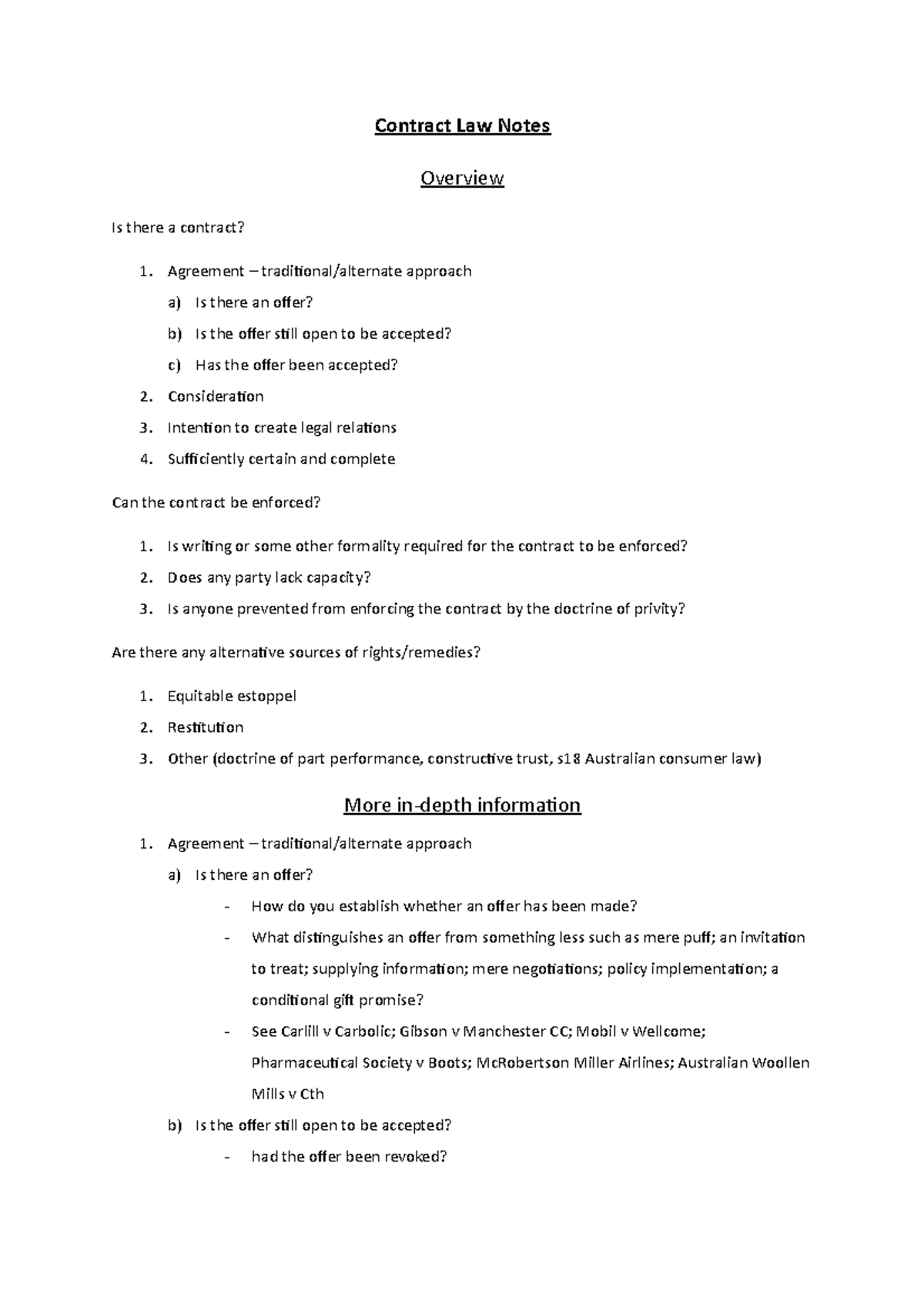 Summary - complete - Brief summary - Contract Law Notes Overview Is ...