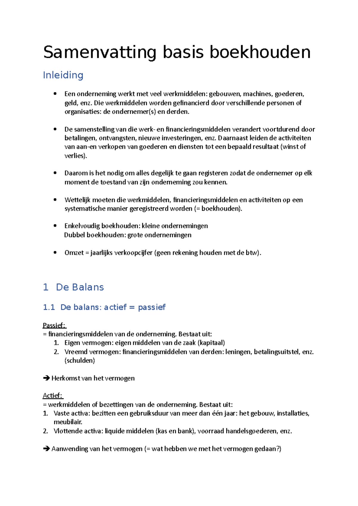 SV Boekhouden - Samenvatting Basis Boekhouden Inleiding Een Onderneming ...