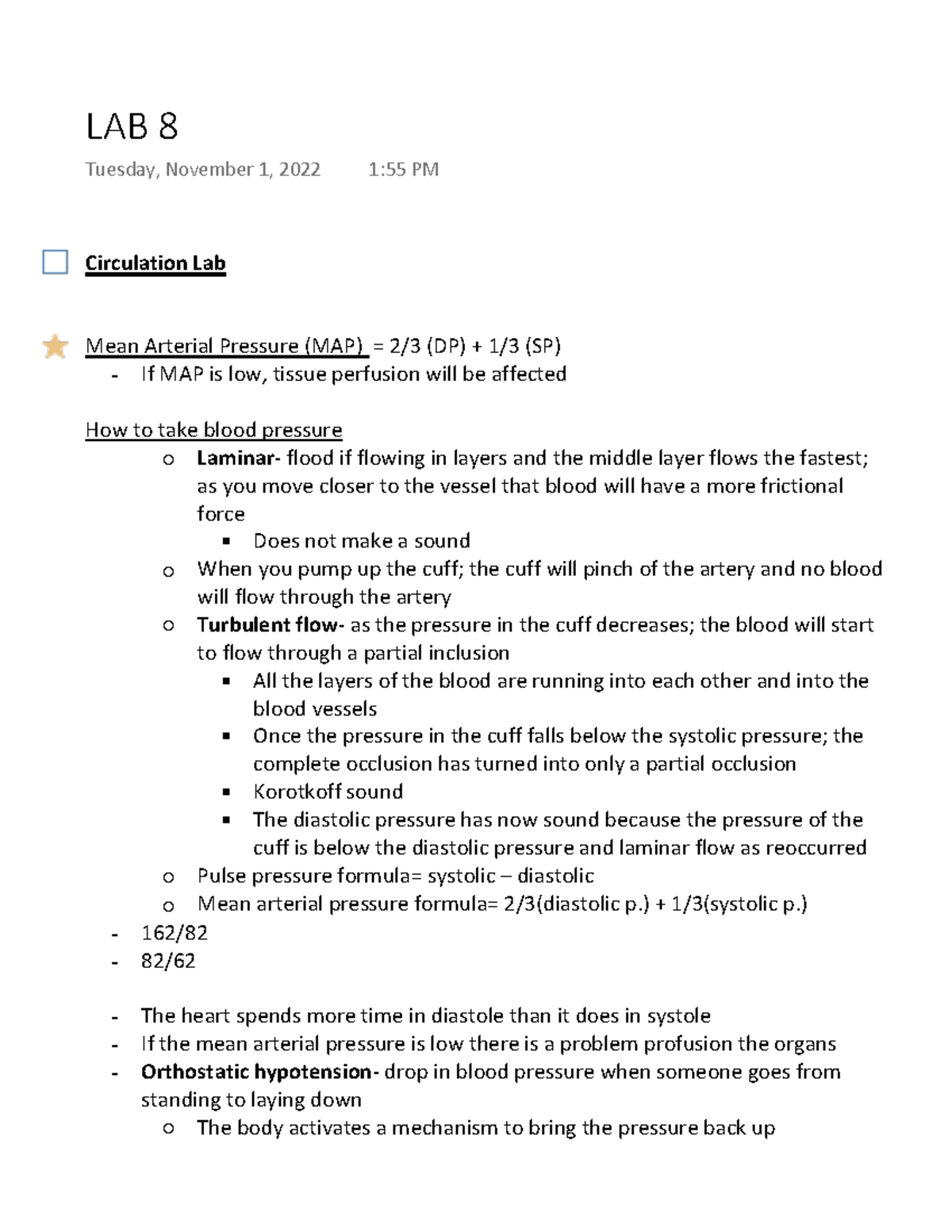 BIO 270 L LAB 8 Marquardt Circulation Lab Mean Arterial Pressure