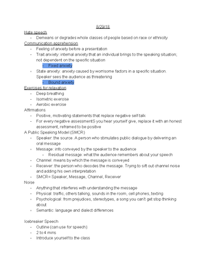 Study Guide Intro to pub Speak - Exam #1 Study Guide Introduction to Public Speaking Chapters ...