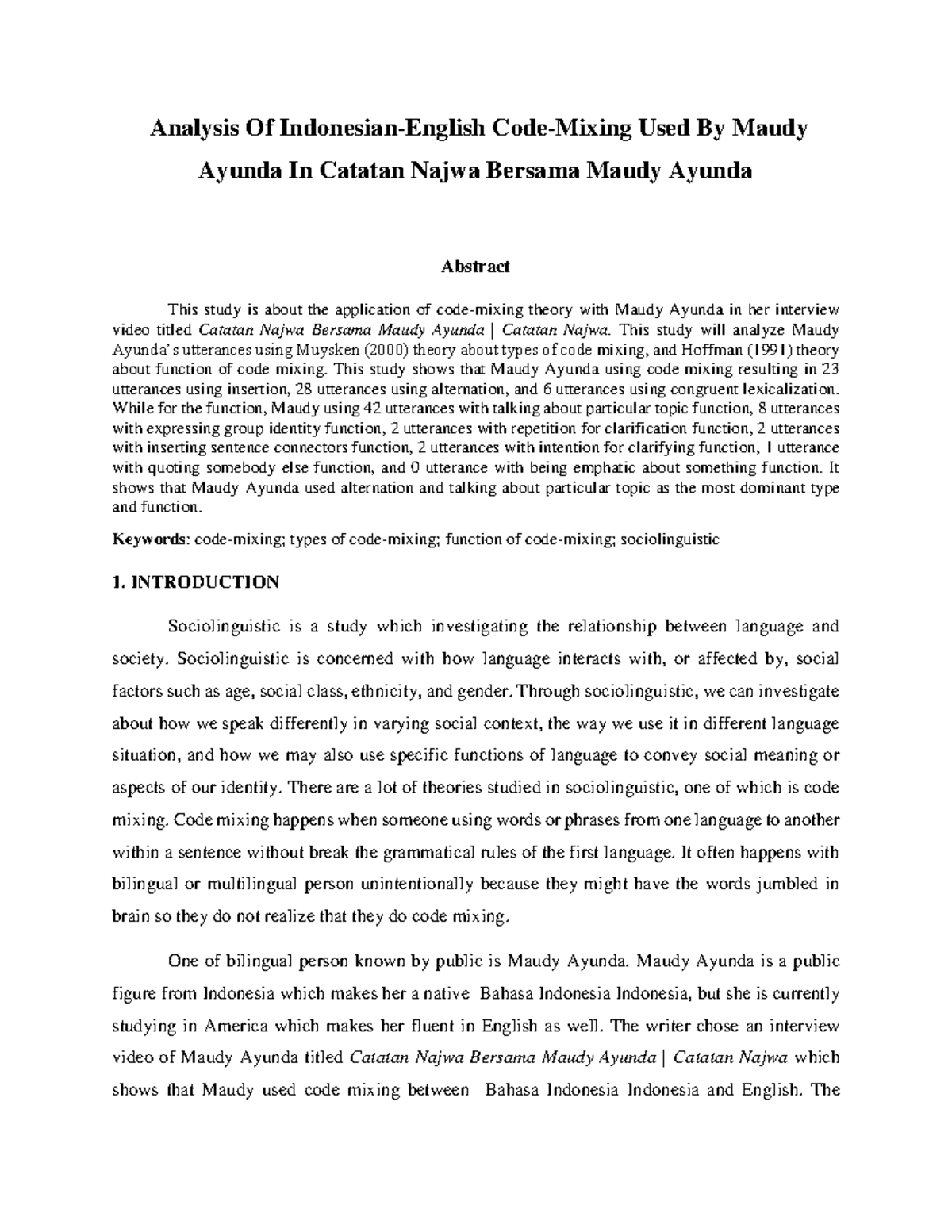 Analysis Of Indonesian-English Code-Mixing Used By Maudy Ayunda In ...