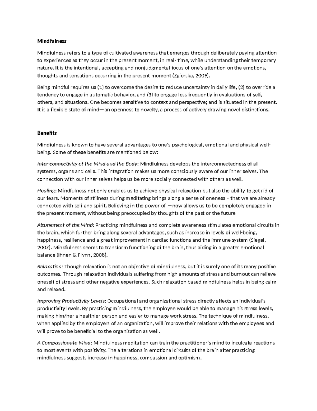 Mindfulness notes - Mindfulness Mindfulness refers to a type of ...